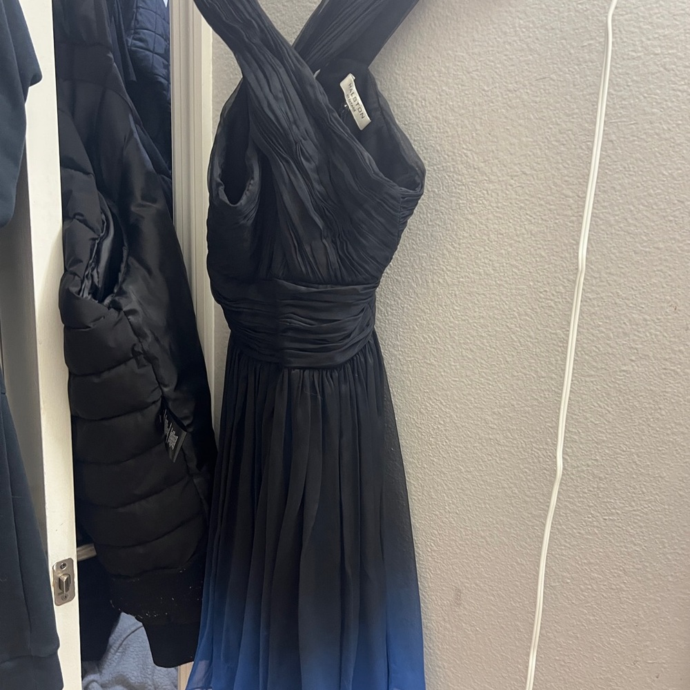 One-Shoulder Ombre Evening Dress in Black and Blue